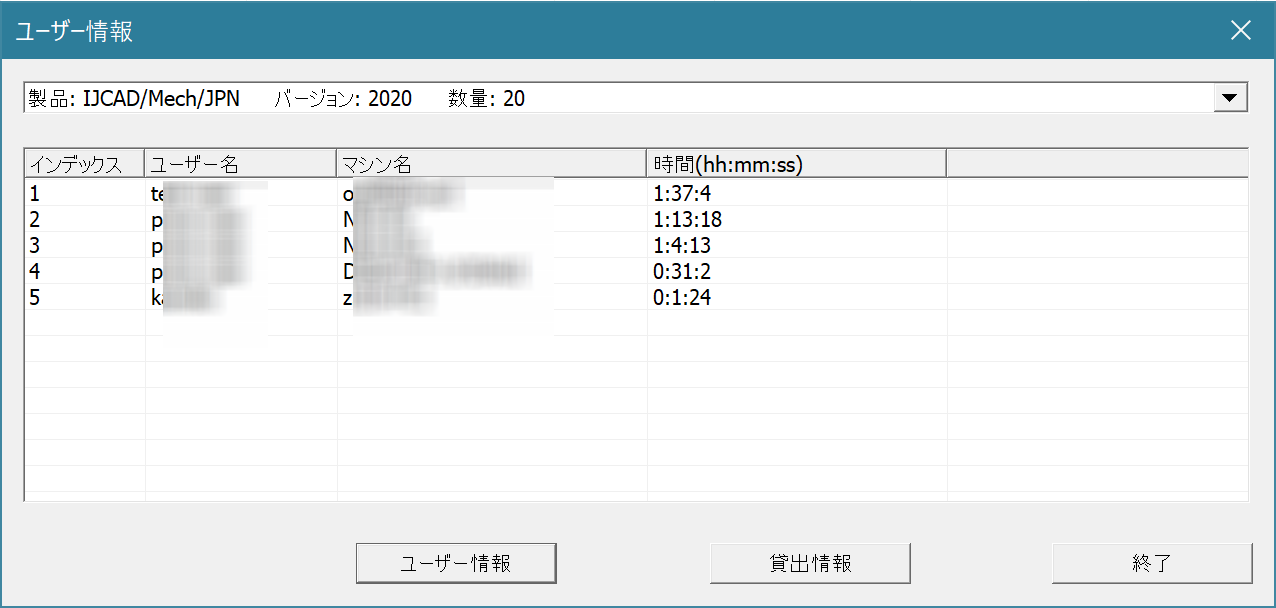 旧ネットワーク版】 クライアント PC から使用中のライセンス状況を